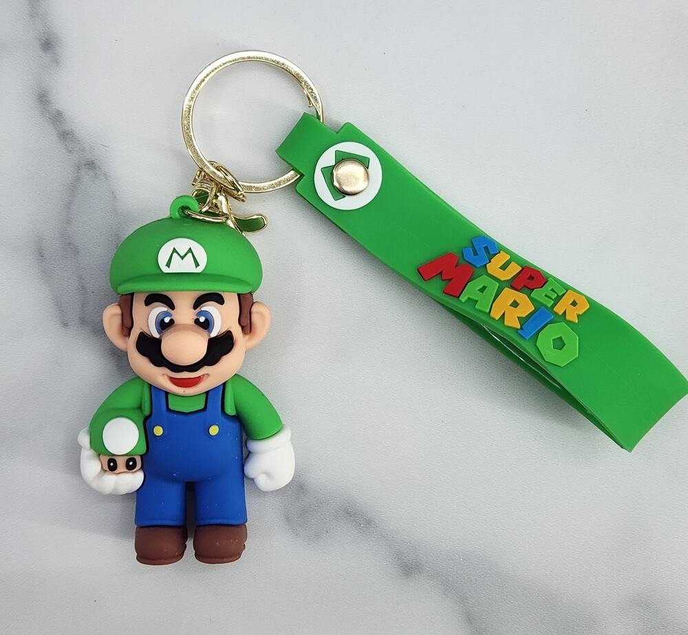 *NEW* Mario! Super Mario 3D Figure Keychain & Strap PVC/Silicone Green Mushroom